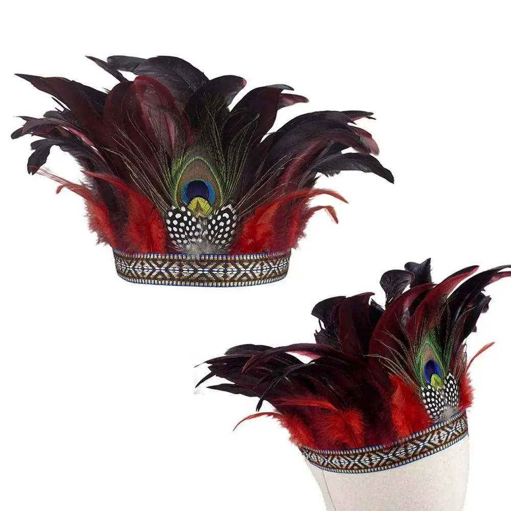 Novelty Feather Crown Peacock Costume Indian Headband Fascinator Decorative Headdress for Dance Show Carnival Halloween 241122
