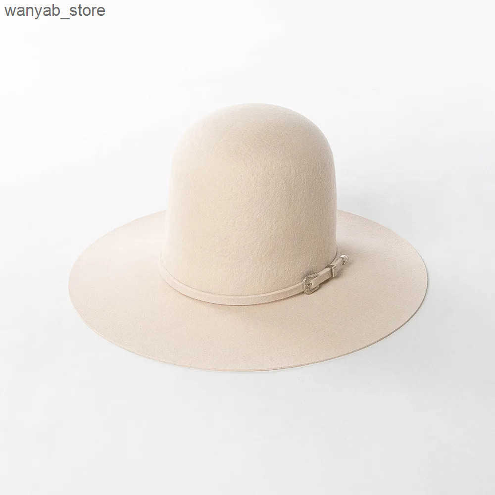 Cloches 2024 New Wide Brim High Open Crown Womens Fedora Walkway Wool Felt Hat Winter Fashion Box Packaging L240910
