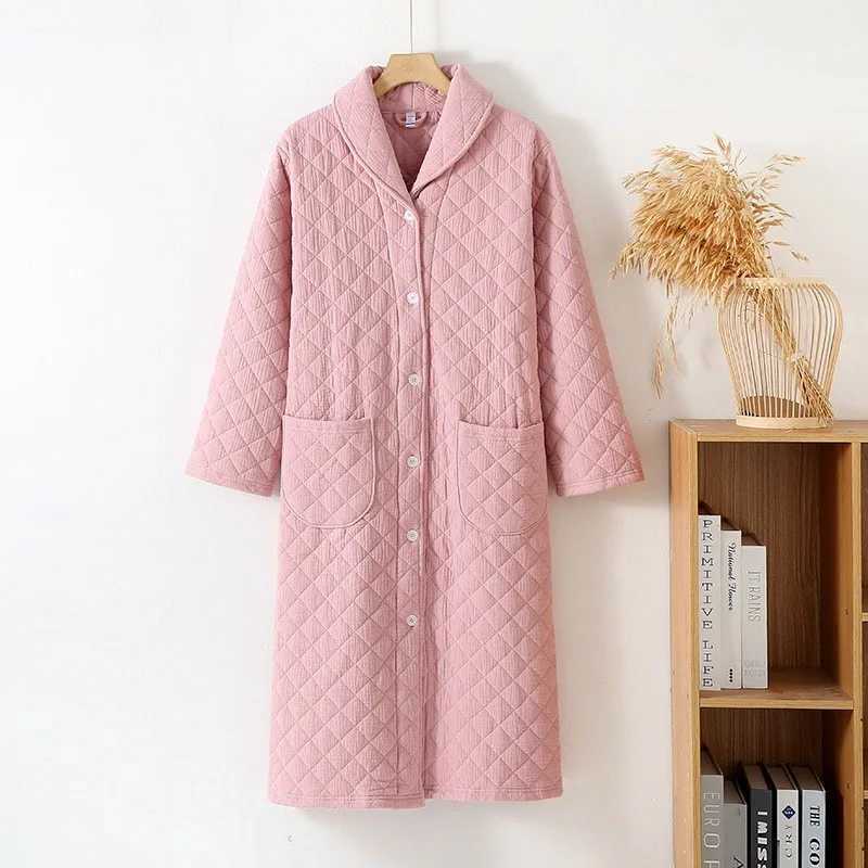 2024 autumn winter womens warm cotton with padded robe womens bathroom long Sve dress simple dress W241204