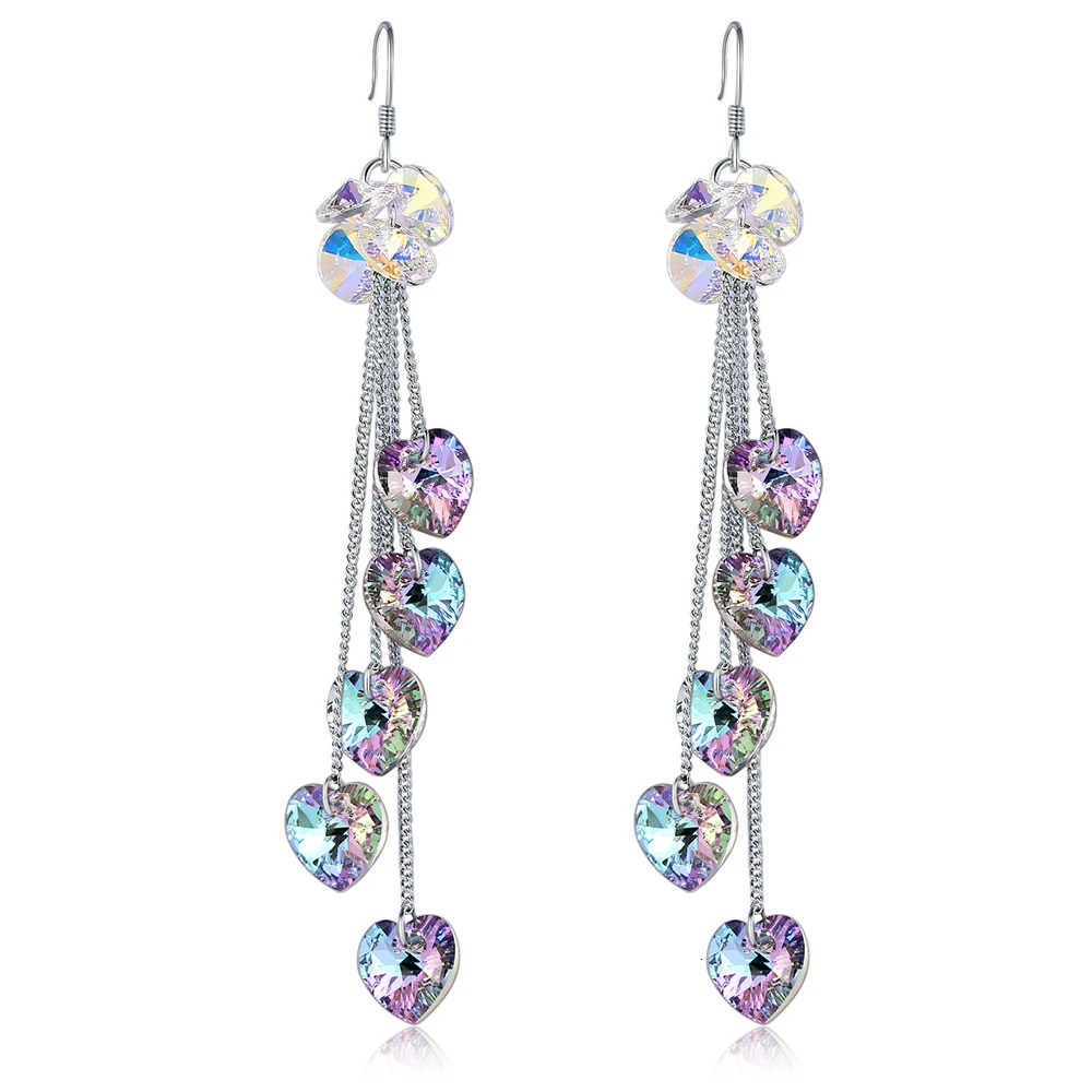 Long tassel earrings heart-shaped pendant crystal from Austria silver colorful beads womens party Christmas jewelry 241205