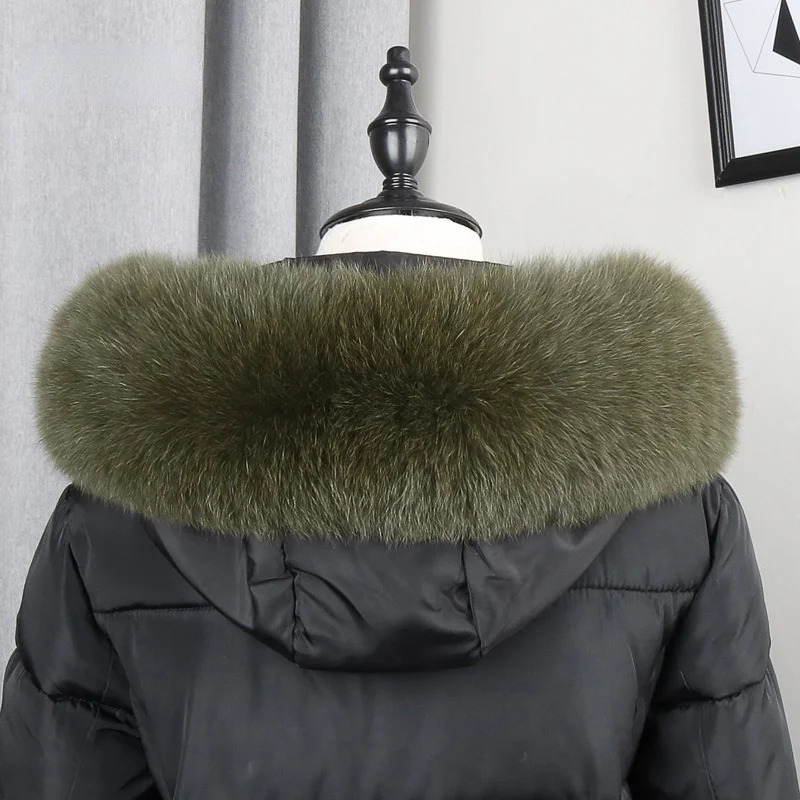 Real fox fur collar winter womens natural fur cover decorative fur coat jacket black scarf shawl 241205