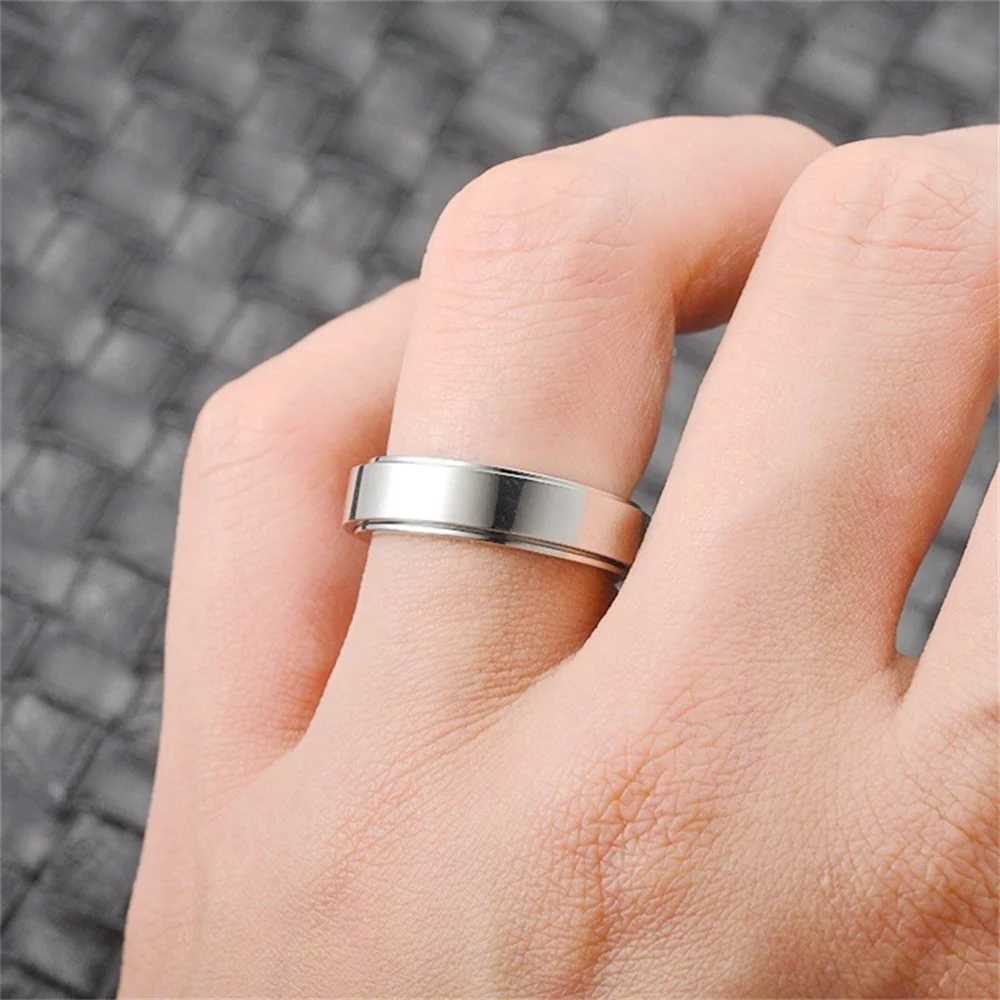 Anxiety Fidget Rotating Ring Black Silver Stainless Steel Rotating Emotion Ring W241205
