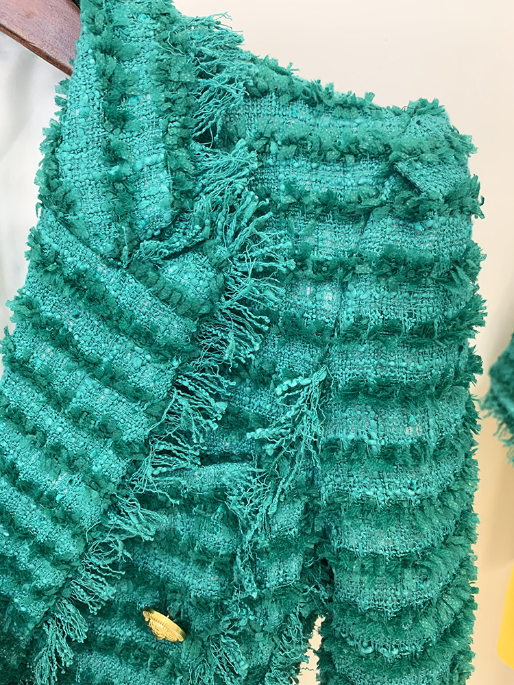 Newest 2024 F/W Designer Jacket Women's Slim Fit Tassel Fringed Tweed Blazer