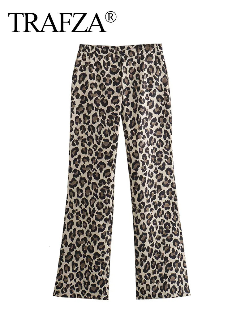 TRAFZA 2024 Women Vintage Y2k Pants High Waist Leopard Print Straight Pant Casual Fashion Spring Womens Chic Trousers Y2K TRAF 241204