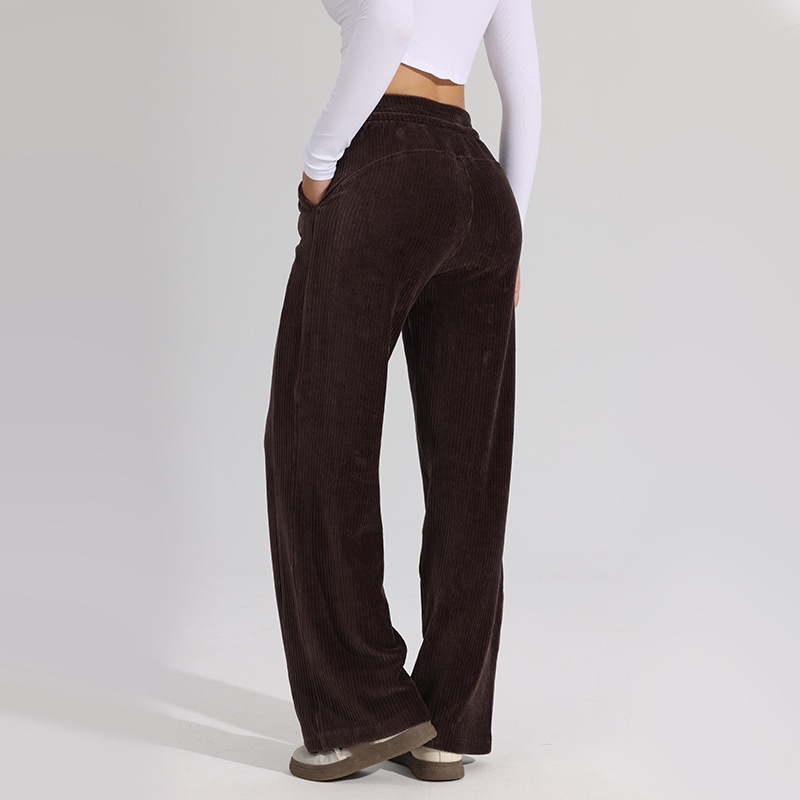 2025--new yoga sweatpants Scuba Ladies' mid waist wide leg pants Advanced corduroy casual pants Hanging straight leg pants