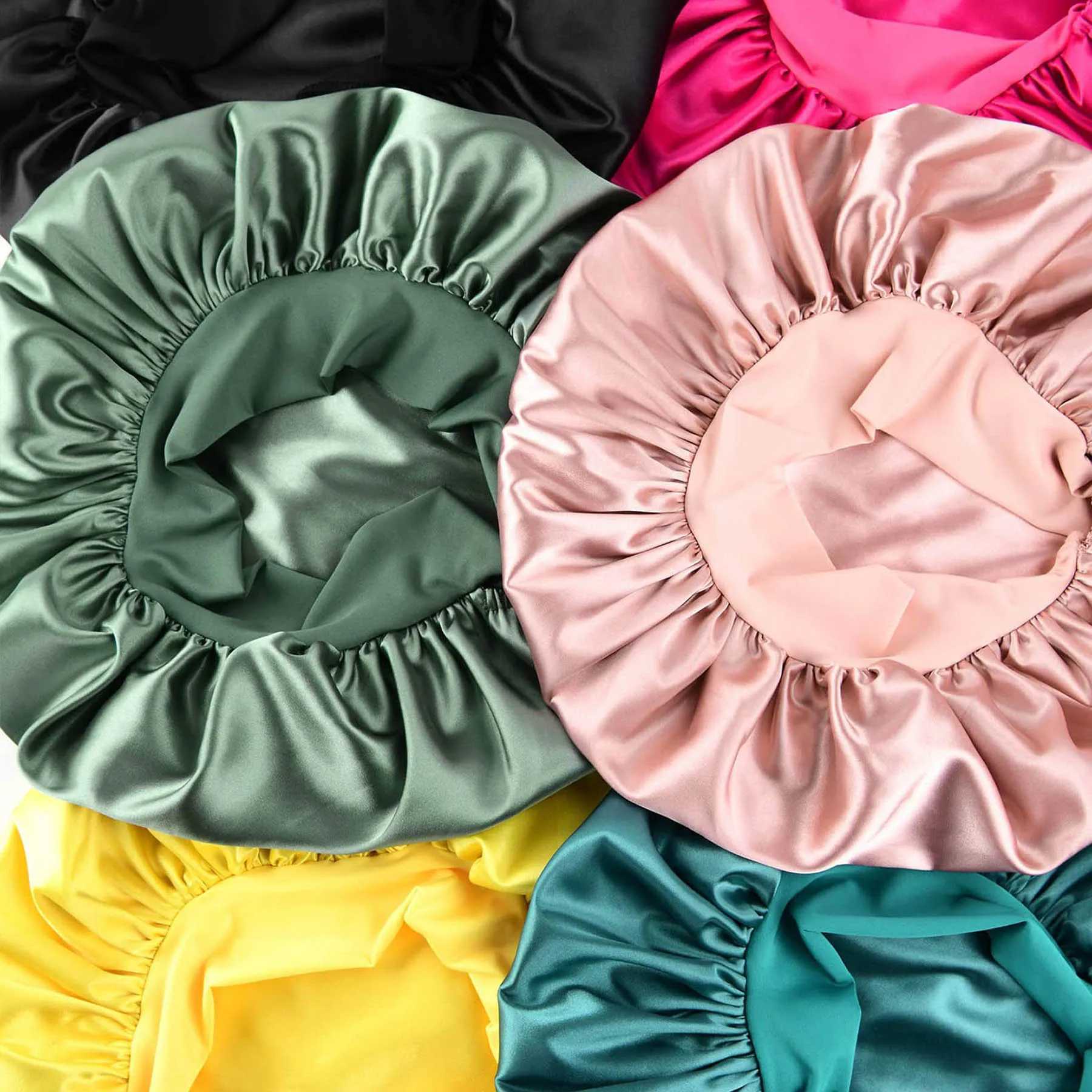 Silk Satin Bonnets for Sleeping Elastic Wide Band Silk Hair wr Bonnets Silk Sleeping C for Curly Hair Long Hair Women MenXJ241205