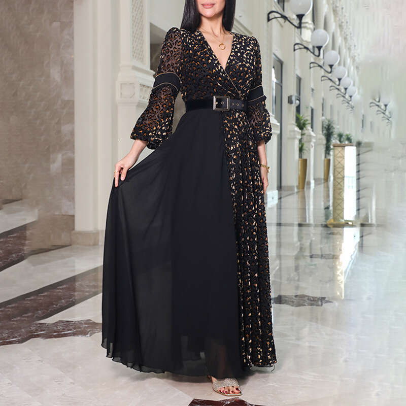 Deep V-neck European American elegant, fashionable, simple sexy party dress 2024 new casual and versatile fashion clothing