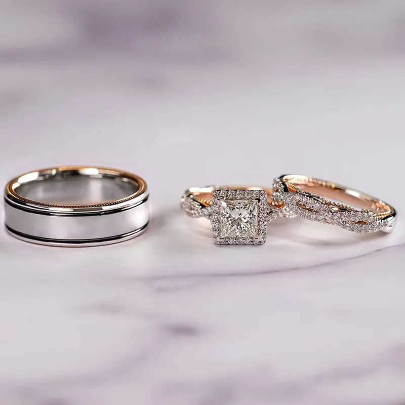 Valuable 3-in-1 Laboratory Diamond Ring Set Platinum Engagement Wedding Ring Mens Party Jewelry Gift W241205