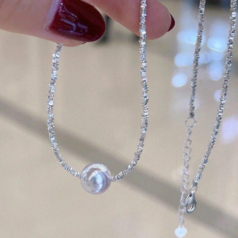 Explosive Sparkling Silver Pearl Necklace S925 Pure Silver Natural Fresh Water Bright White Edison Necklace Girls Gift 241205