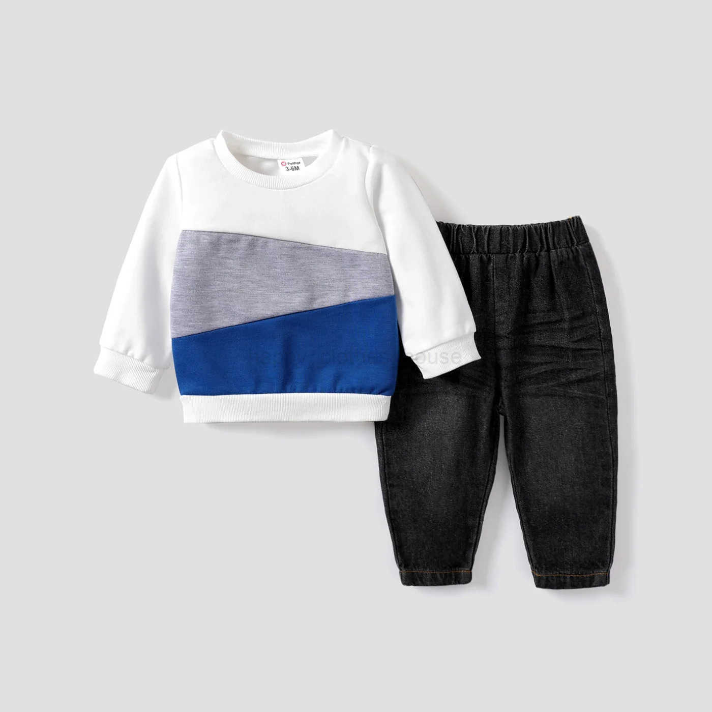 2pcs Baby Boy Solid Color Long Sleeve Medium thickness Denim Set Soft and Comfortable Perfect for OutingsXJ241205