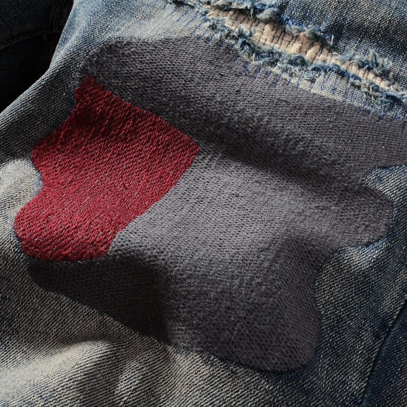 Summer Fashion Men Jeans Retro Blue Washed Elastic Patched Vintage Ripped Short Jeans Homme Hip Hop Denim Shorts Men 241205