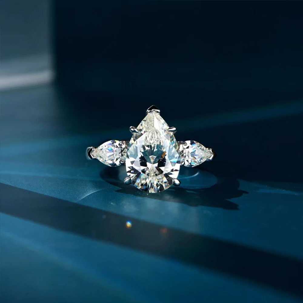 3CT pear shaped cut Moissanite ring for women D-color water droplet she Moissanite engagement and wedding ring 925 sterling silver jewelry W241205