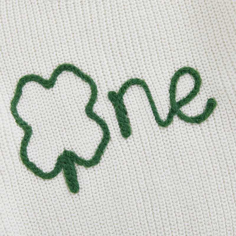 St. Patricks Day Care Knitted Sweater Green Clover Embroidery Staff Collar Long Sleeve Lanka Irish Boys and Girls Baby Clothing W241205