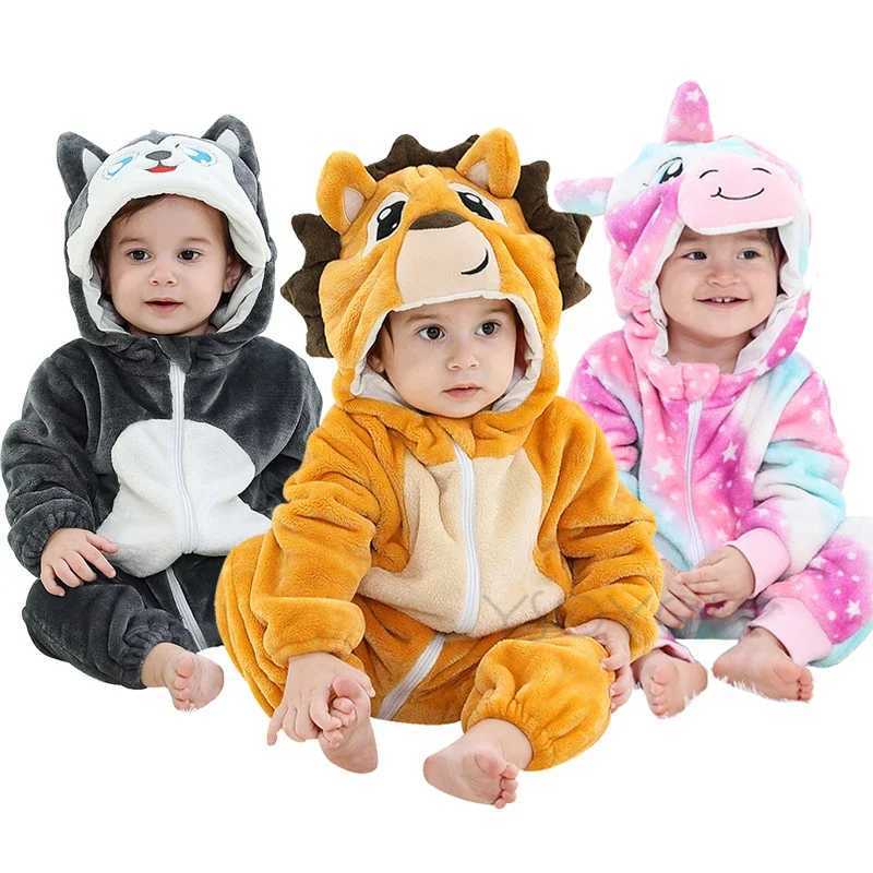 Pajamas Baby Cartoon Romper Newborn Infant Clothing Boy Girl Pajamas Animal Onesies Jumpsuit Licorne Panda Costume Winter Baby Rompers H241205