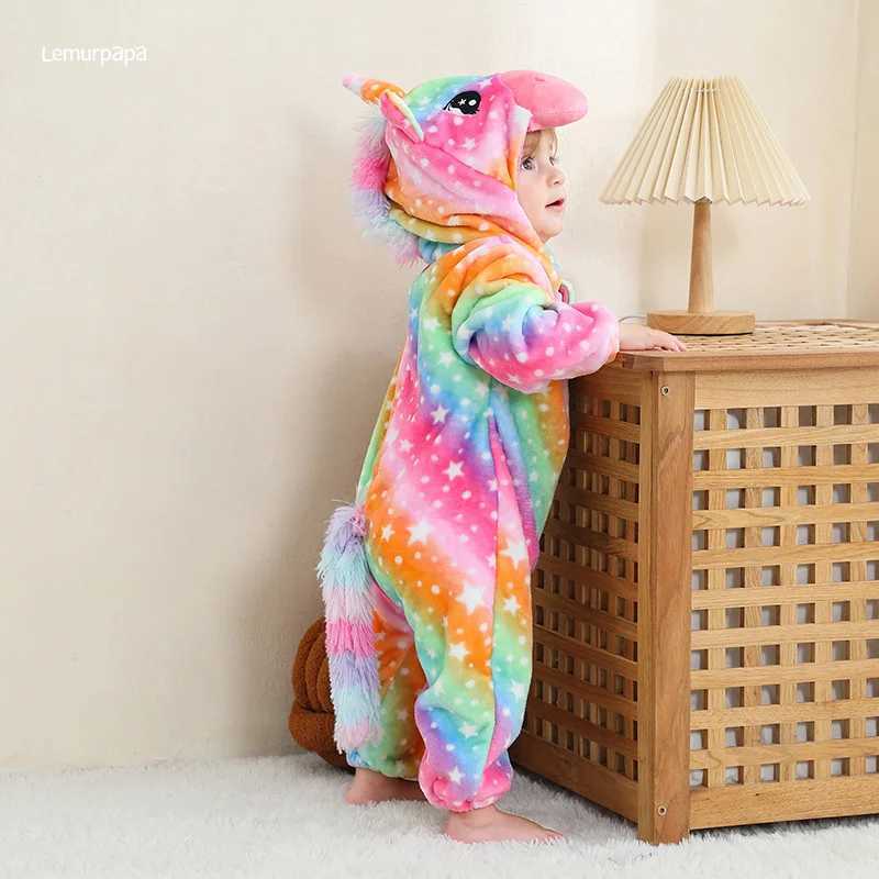 Pajamas Romper Baby Warm Jumpsuit Boy Girl Winter Outfit Halloween Rainbow Animal Suit Funny Cute Onesie Festival Party Clothes H241205