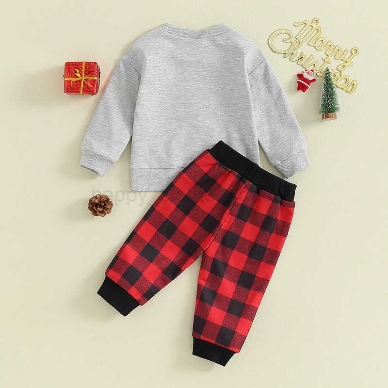Pudcoco Infant Baby Girl Boy 2Pcs Christmas Outfits Long Sleeve Santa Pattern Sweatshirt Plaid Pants Set Toddler Clothes 3M-3TXJ241205