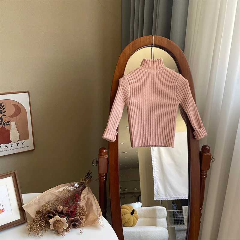 Home>Products>High neck baby sweaters>Autumn and winter childrens sweaters>Long sleeved solid color knitted sweaters W241205