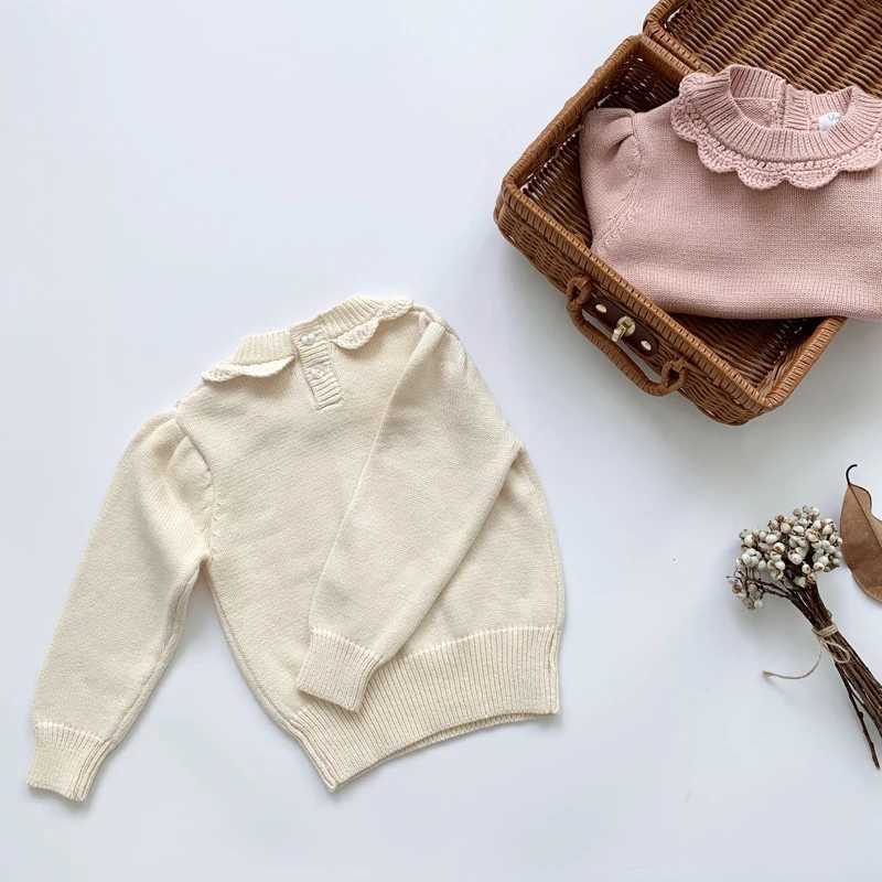 2024 Childrens Knitted Zipper Girls Long Sleeve Knitted Lace Sweater New Autumn Winter Baby Clothing Girls 1-7 Years Old W241205