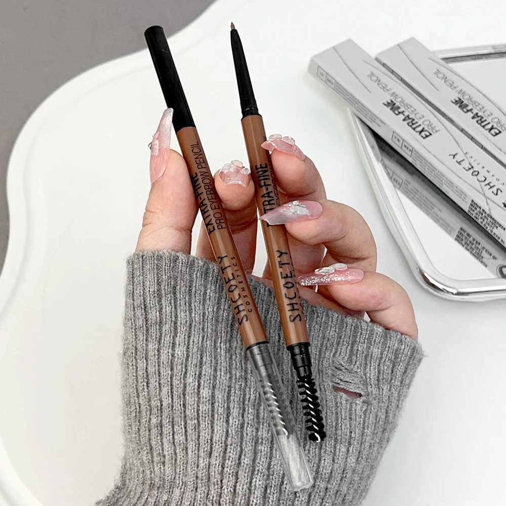 Matte black brown eyebrow pencil waterproof natural long-lasting eyebrow makeup dual head with ultra-fine makeup brush W241205