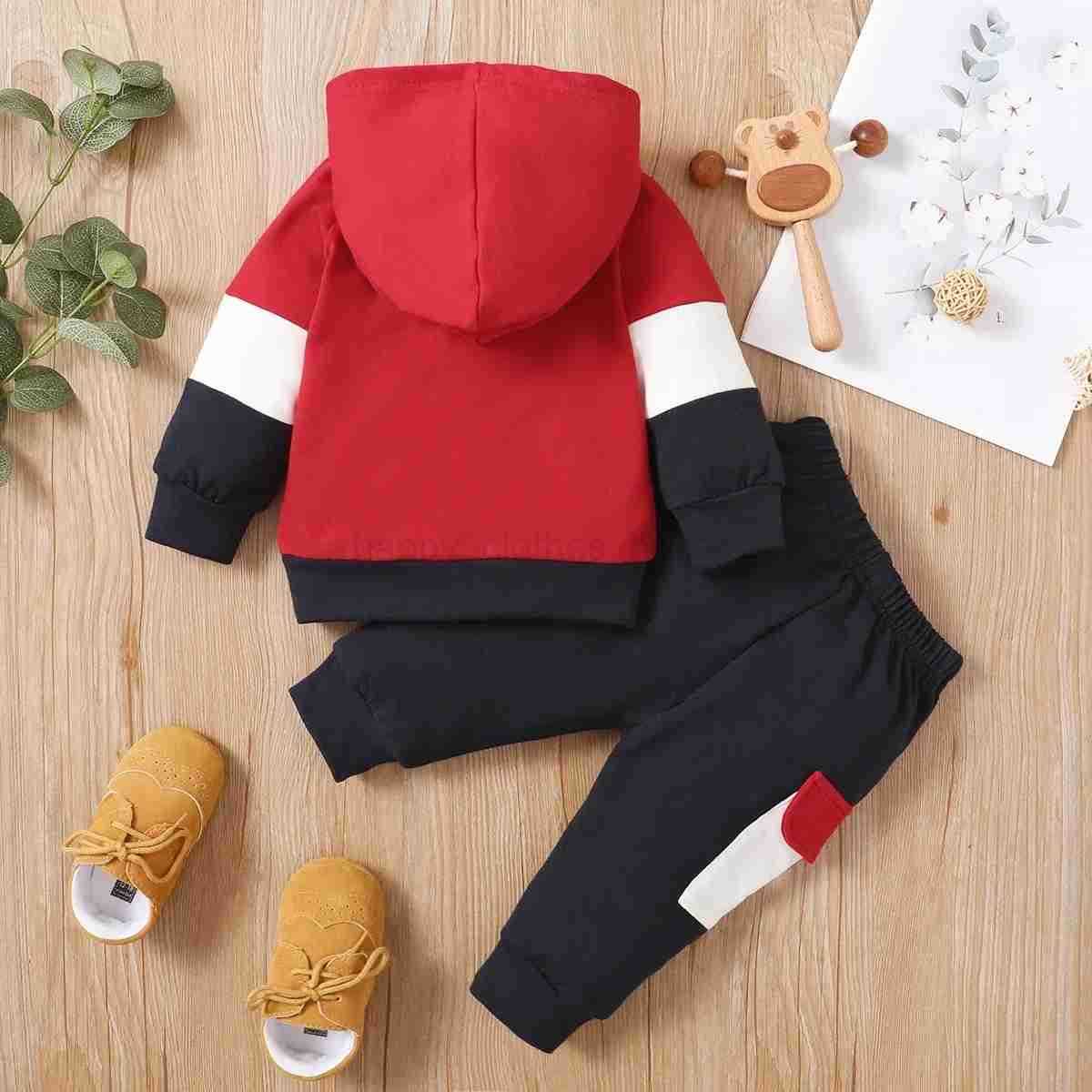 2pcs Baby Color Block Long-sleeve Hoodie and Trousers Set Soft and Comfortable Perfect for Outings and Daily WearXJ241205