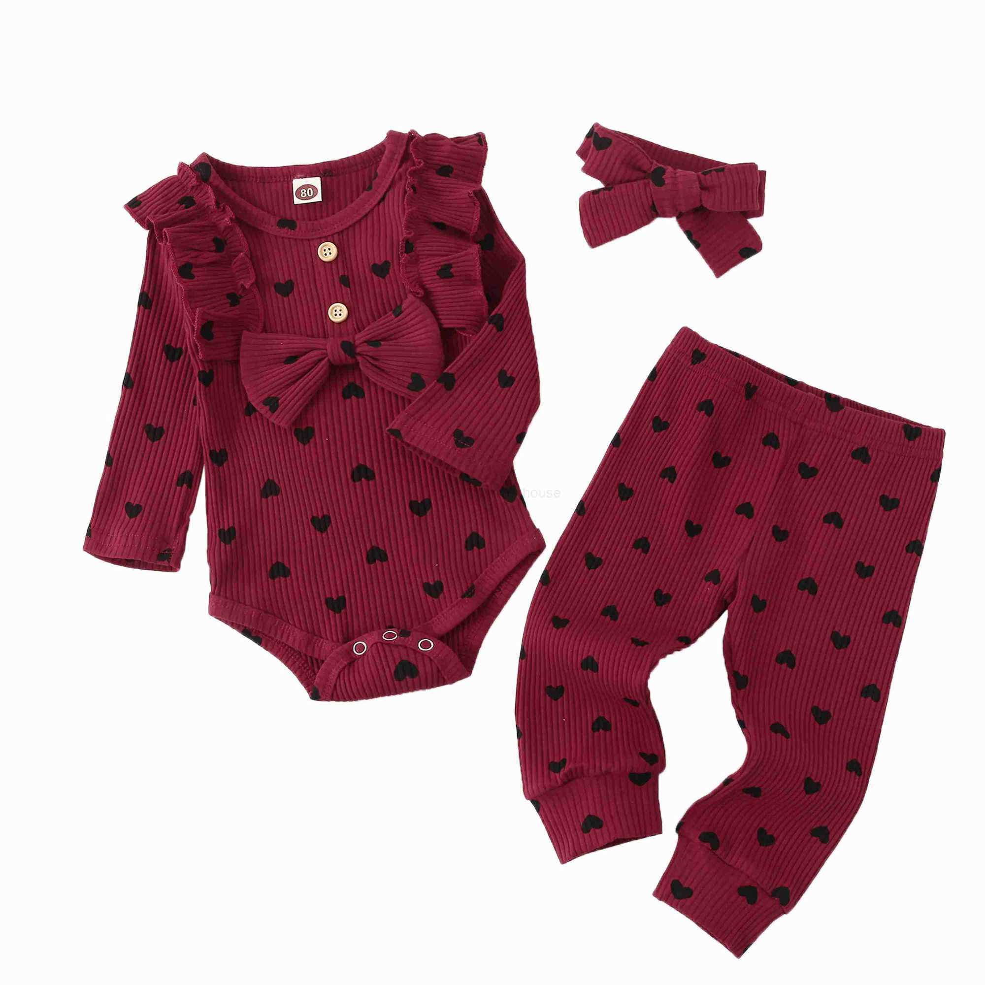 Newborn Baby Girl Clothes Set Ruffle Long Sleeve Bow Romper + Pants + Headband Infant Toddler Baby Girl Clothing OutfitsXJ241205