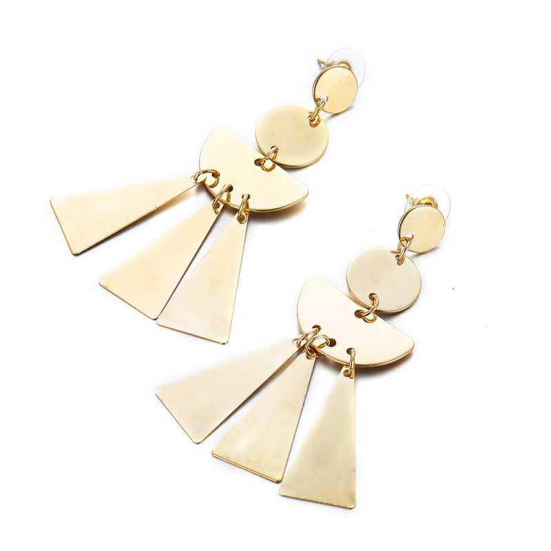 Europe and the United States cross-border new tassel earrings creative retro simple triangle metal round piece earrings