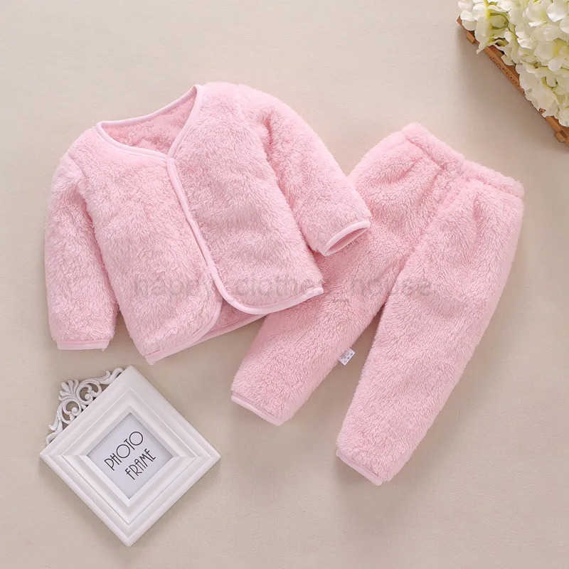 2Pcs Set Newborn Baby Clothing Flannle Spring Autumn Set for Babies Soft Toddler Jacket Baby Pant Boys Girls Set 0-24MXJ241205
