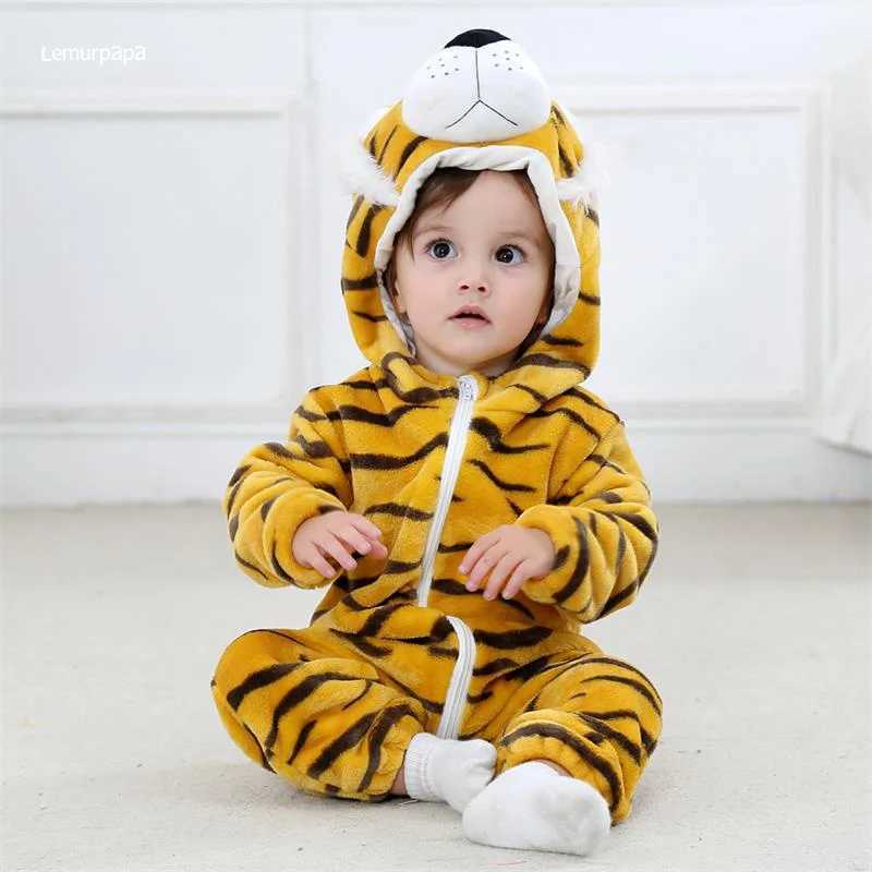 Pajamas Tiger Romper Baby Warm Jumpsuit Boy Girl Winter Outfit Halloween Animal Suit Funny Cute Onesie Festival Pajama Party Clothes H241205