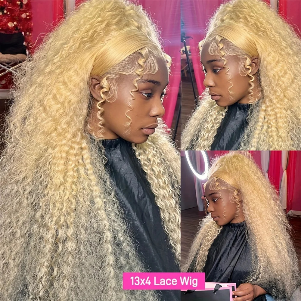 30 32 Inch Curly 613 Honey Blonde 13X4 HD Front Human Hair Deep Wave 13X6 Lace Frontal Wig 200 Density For Women