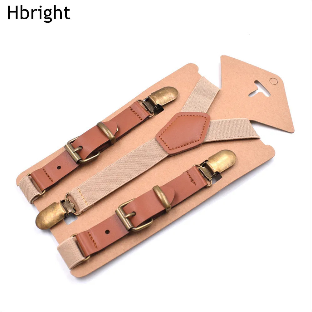 Vintage Brown Leather Alloy 3 Bronze Clips Male Kid Casual Suspenders WesternStyle Trousers Boys Braces Strap 241122