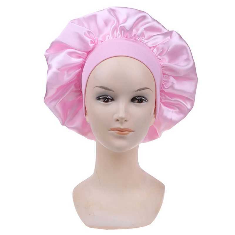 Long Hair Care 58cm Women Satin Bonnet C Night Sleep Hat Silk Head Wr Adjust Shower Cs Knitted C Solid ColorXJ241205