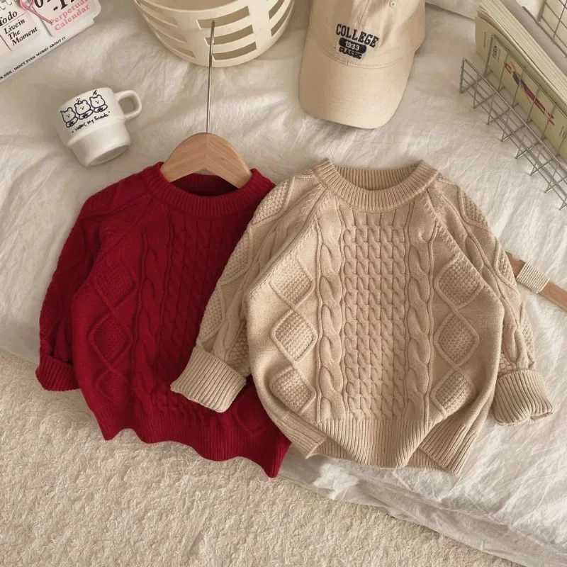 2024 Autumn/Winter Childrens Christmas Sweater Vintage Knitted Twisted Sweater Suitable for Boys and Girls W241205