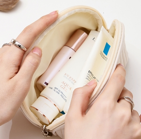 New Cream Cake Makeup Bag PU Large Capacity Waterproof Storage Bag Half Round Handheld Makeup Sorting and Storage Bag #9 swissmilitary