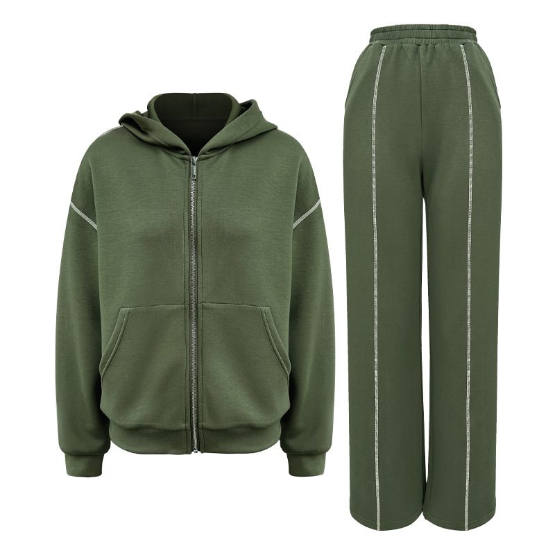 2025--Sports Suit Women's Loose Casual Zipper Hoodie + Straight Trousers Two-Piece Set Loose Fit