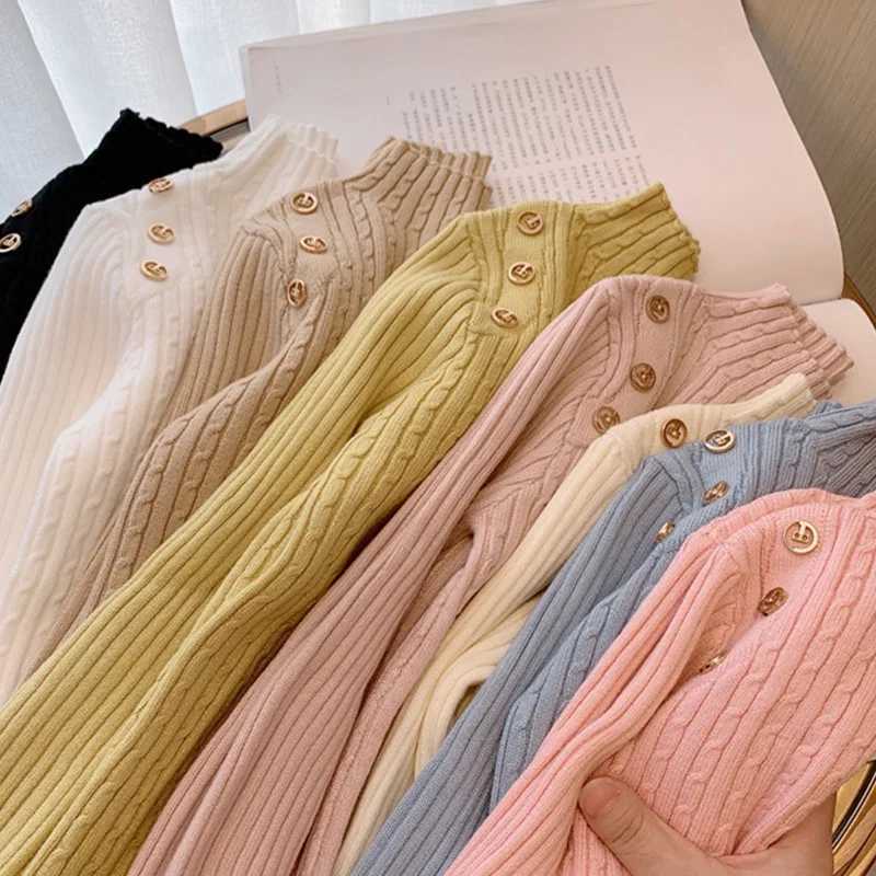 Sweater New Childrens Clothing High Neck Baby Knitted Girls Sweater Autumn Casual Underwear Striped W241205