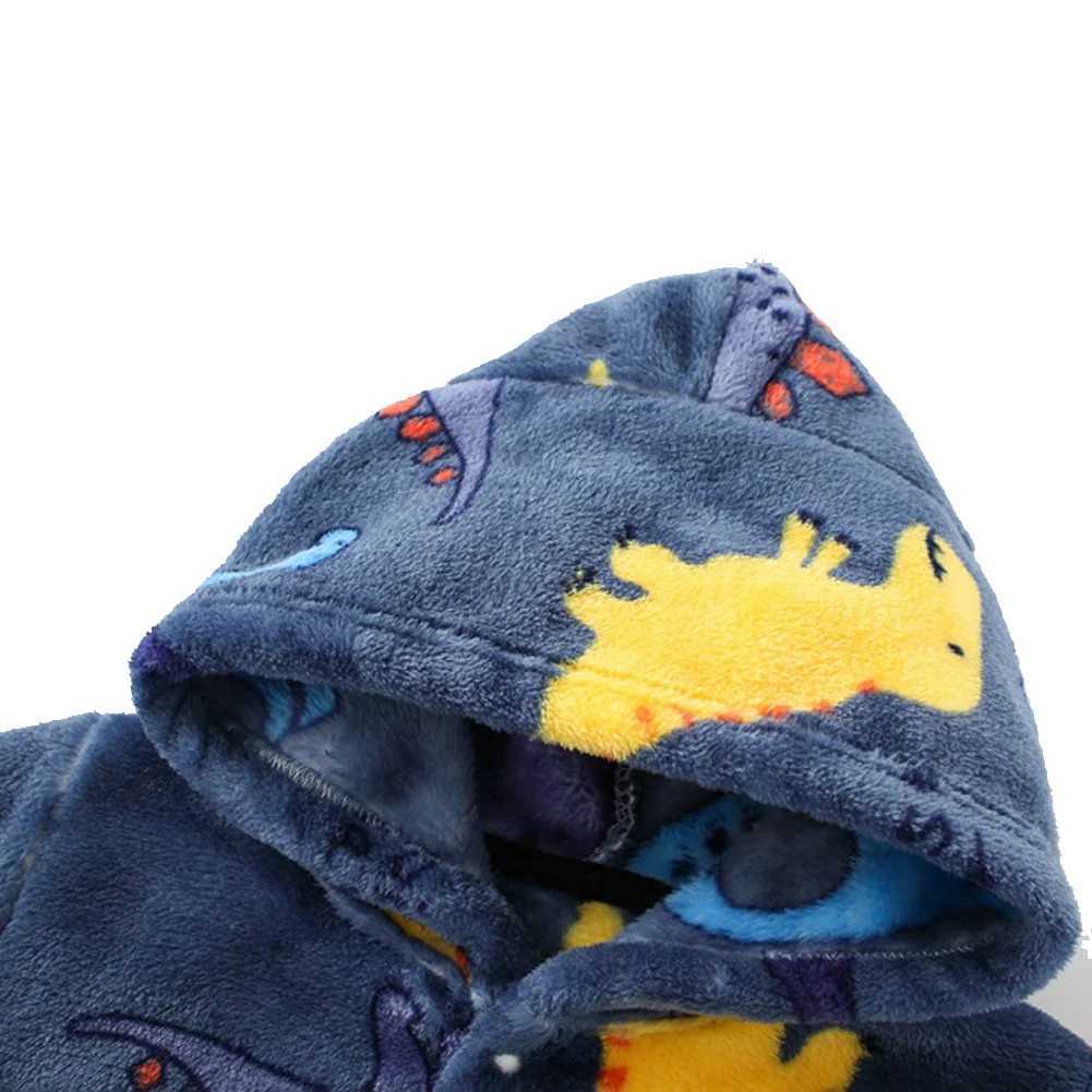 Pajamas New Autumn and Winter Childrens Bathrobe Plush Dinosaur Cartoon Flannel warm Pajamas Baby Nighty H241205
