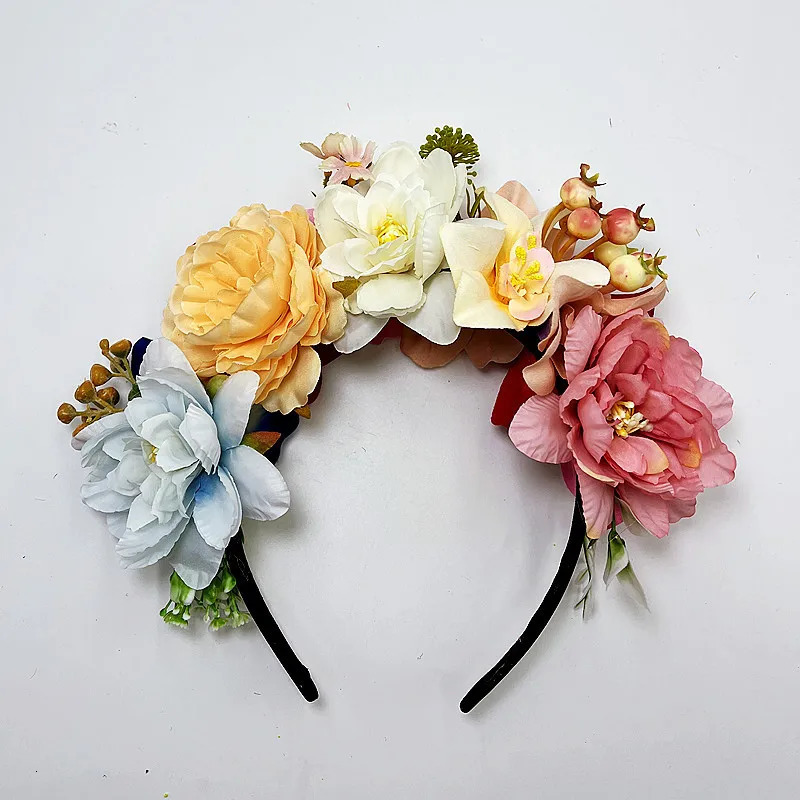 Artificial Fabric Flower Headband For Women Bridal Wedding Simulation Rose Crown Party Mexican Headdress Carnival Decoration 241122