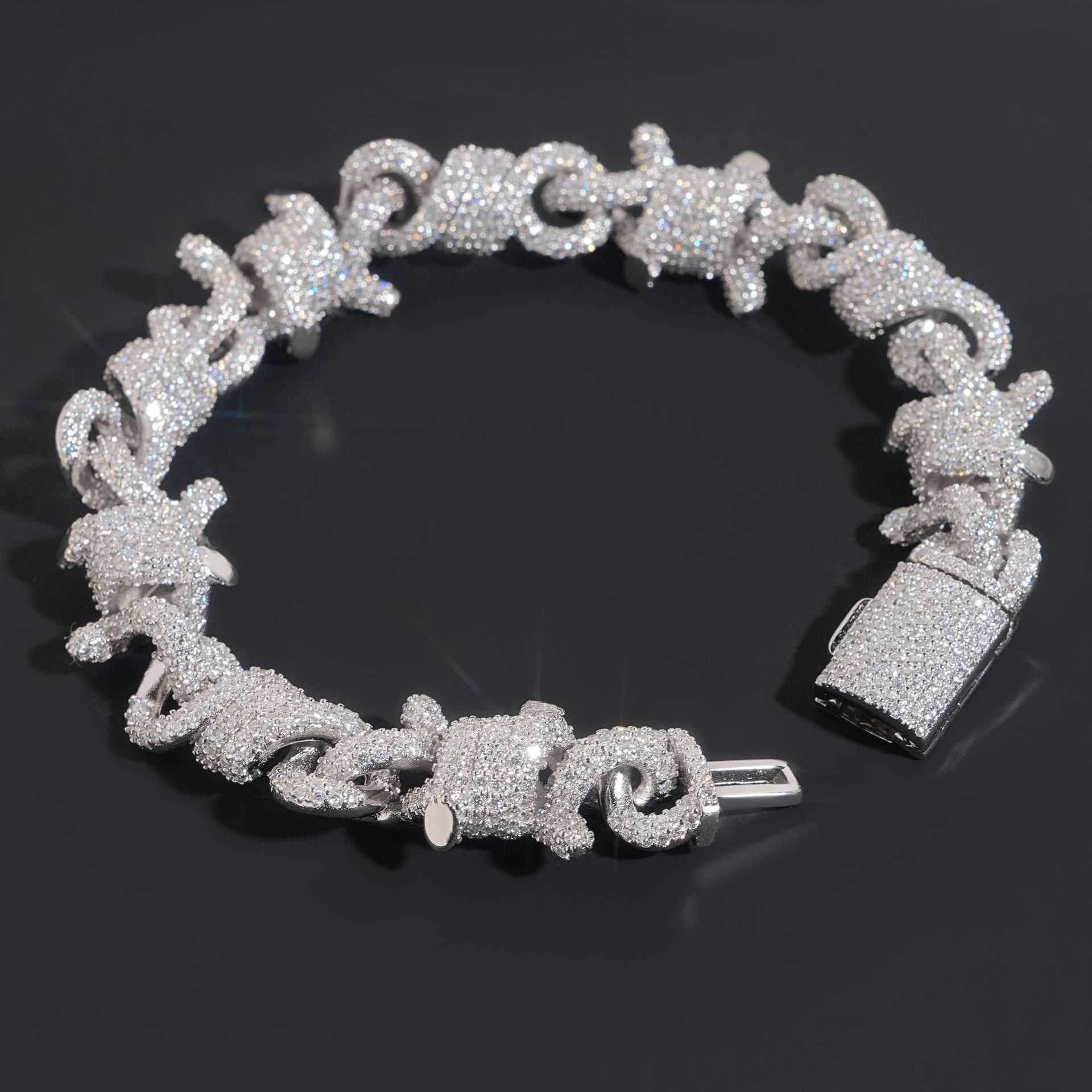 Diamond Hair Trade Straight S925 Silver Moissanite Fried Dough Twists 8-shaped Cuban Bracelet 15mm Male Personality