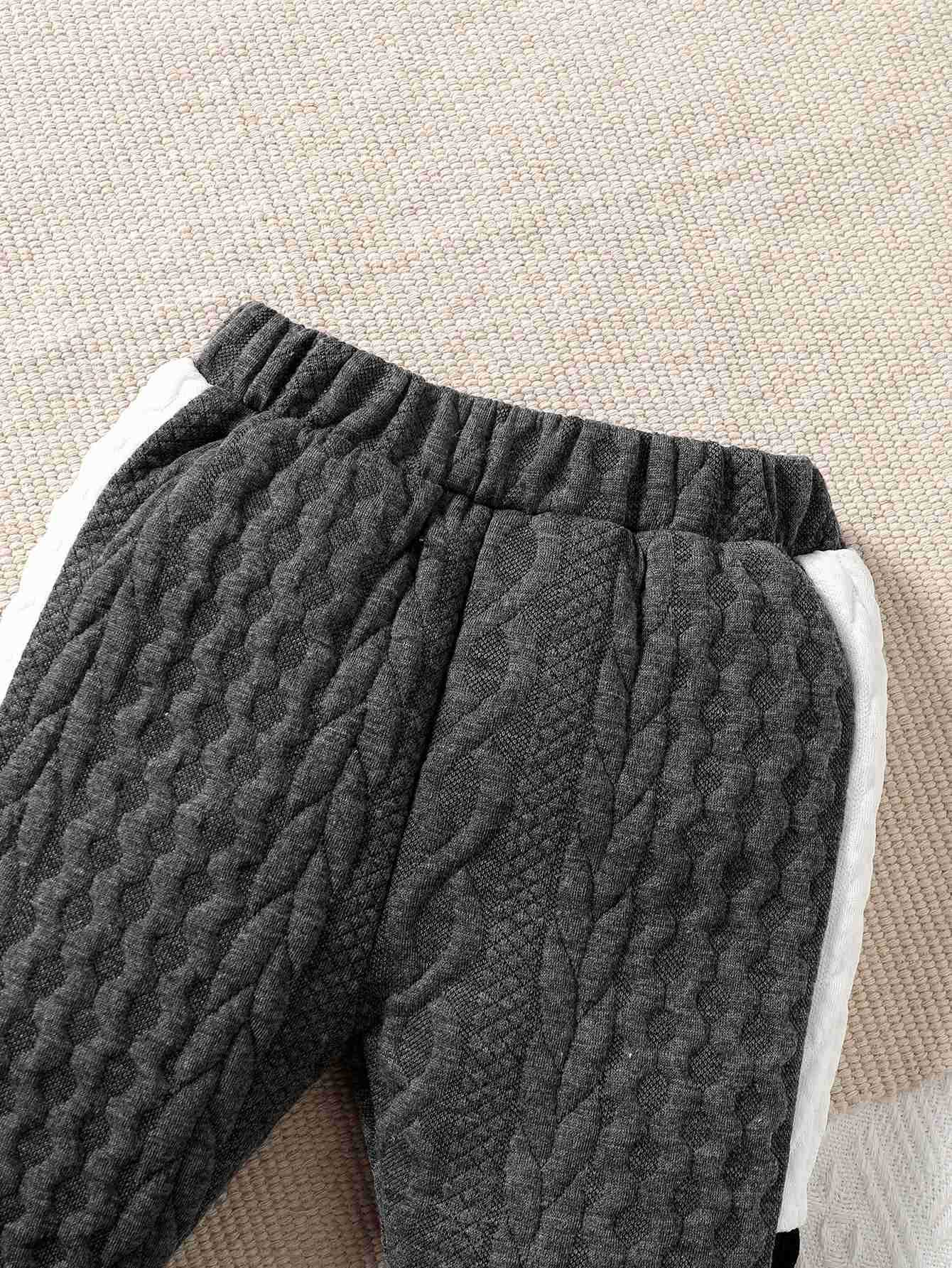 Boys Winter Home Casual Shoulder Buckle Long Sleeve Thick Silk Cotton White Black Grey Stitching Long Sleeve Boys Fashion SetXJ241205