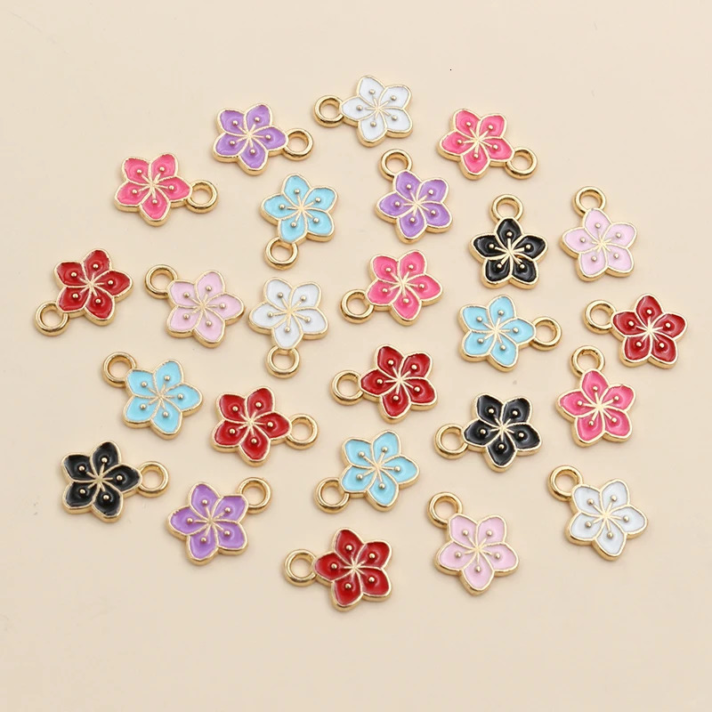 50Pcs 11x9mm Small Alloy Flower Charms Pendants Multi Colors For DIY Bracelet Necklaces Jewelry Making Accessories 241122