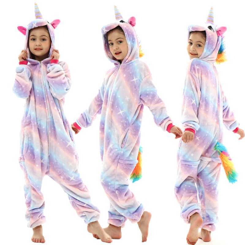 Pajamas 85-145cm Kids Animal Jumpsuits Boy Girl Cartoon Cosplay Costumes Children Kigurumi Onesies Baby Flannel Clothes Birthday Gift H241205