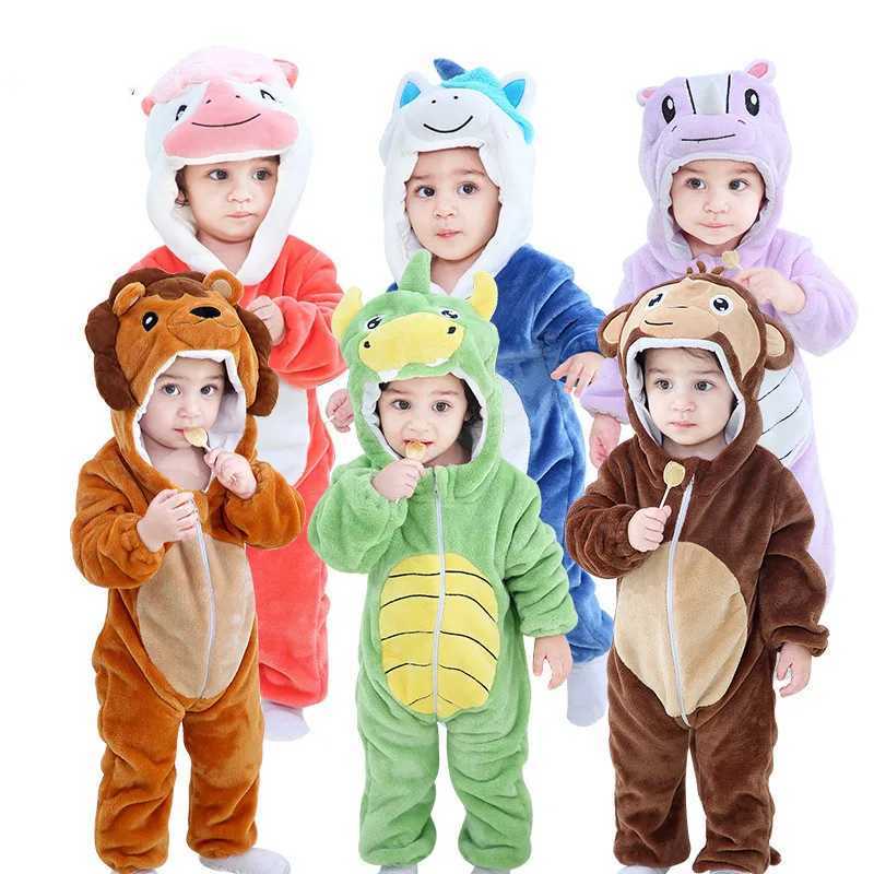 Pajamas 0-4Y Kigurumi Kids Pajamas Zipper Lion Dinosaur Monkey Anime Cosplay Costume Winter Flannel Toddler Boy Pyjama Baby Girl Onesie H241205 H24120