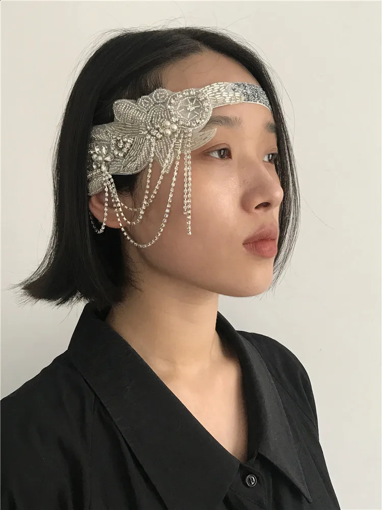 1920s Silver Beaded Headpiece Headband Great Gatsby Headdress Vintage Woman Unisex Halloween party wear decor Hair Accessories 241122