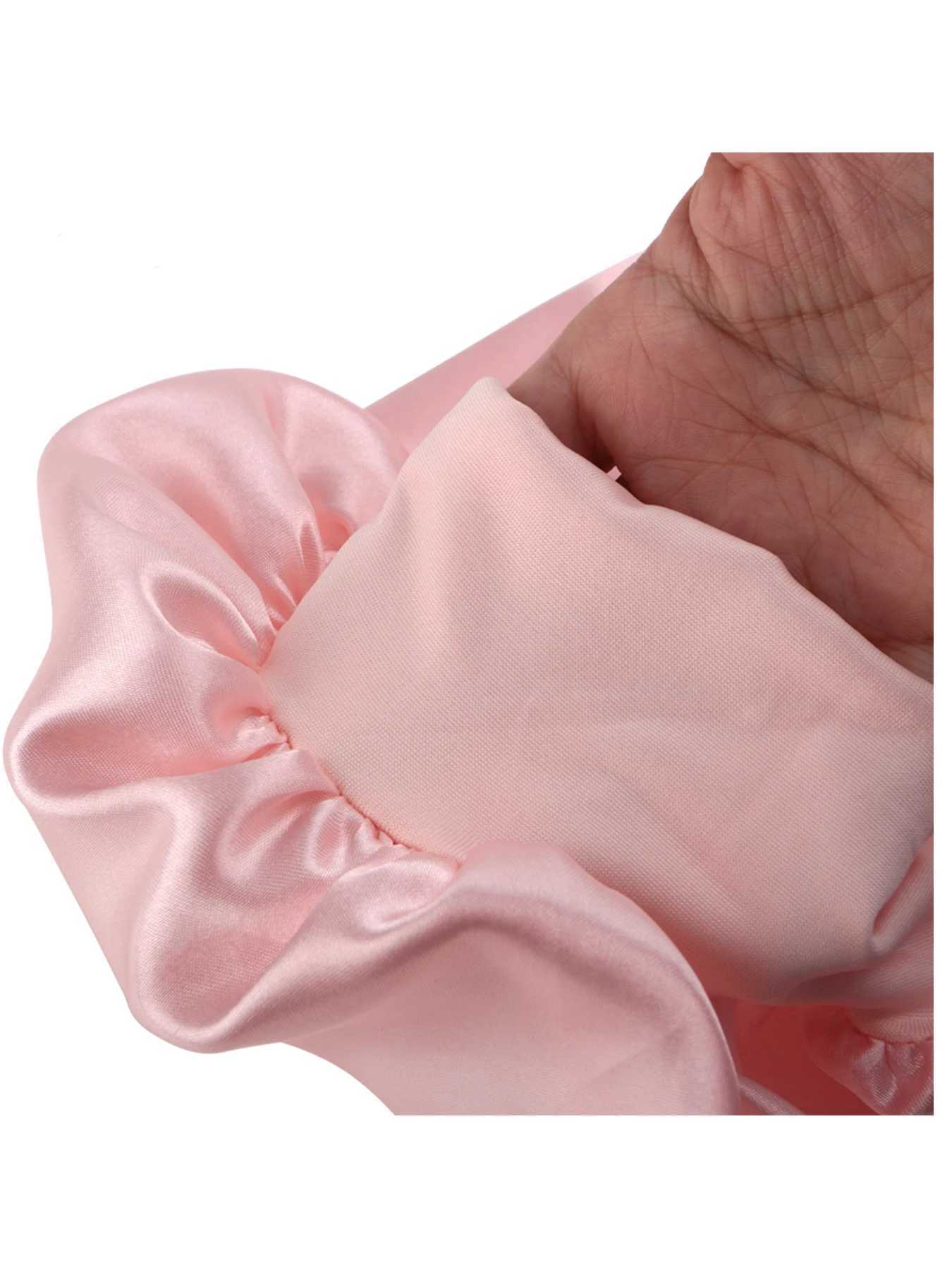 Normal adult sized Head Wr Elastic Band Bonnet sleep c Satin Silky Bonnet Sleep Black Pink color choXJ241205