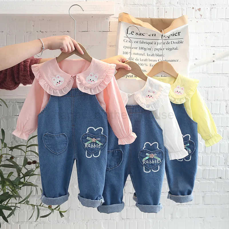 Autumn kids Baby girls clothes long sleeve Shirt+ Jeans 2024 Korean Fashion Casual girls clothes set for 0-4 yearXJ241205