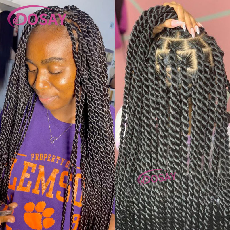 Synthetic Senegalese Knotless Braid Front 36'' Full Lace Twist Box Braided Wig For Black Women