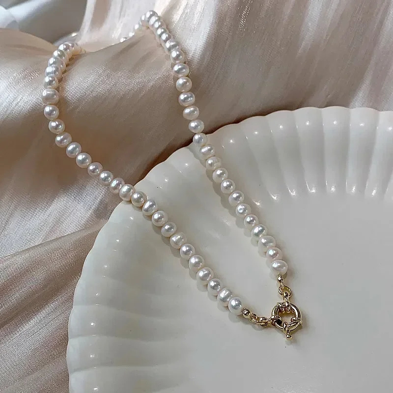 High quality natural freshwater pearls with 14K gold filling womens bead chains necklaces promotional jewelry gifts 241205