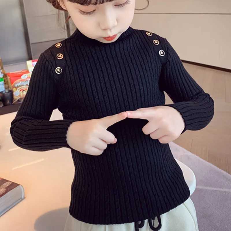 Sweater New Childrens Clothing High Neck Baby Knitted Girls Sweater Autumn Casual Underwear Striped W241205