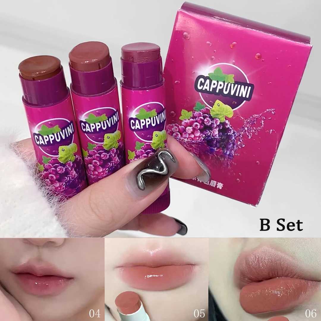 Fruit Grapes Lip Balm Moisturizing Lipstick Makeup Cherries Red Orange Solid Colored Jelly Lip Tint Nude Lipstick Primer MakeupXJ241205
