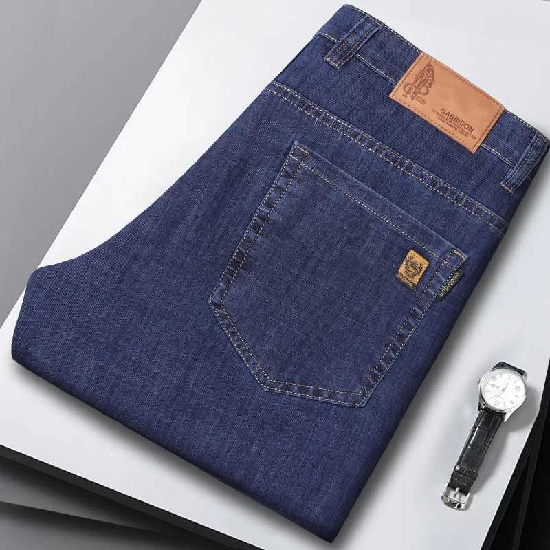 Summer thin mens denim jeans regular fit high waist straight elastic business pants high-quality newcomer brand Trouser W241205